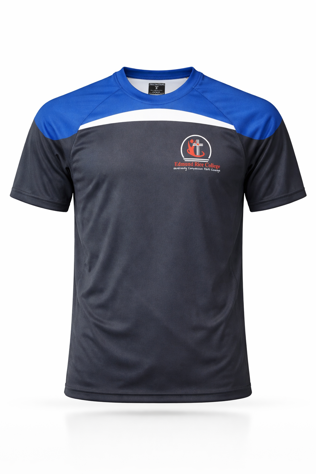 Black and blue sports jersey with a logo on a white background