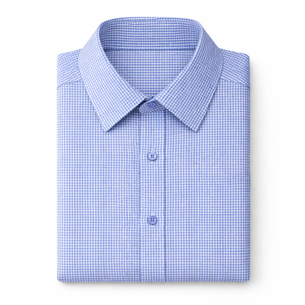 Folded blue checkered shirt on a white background