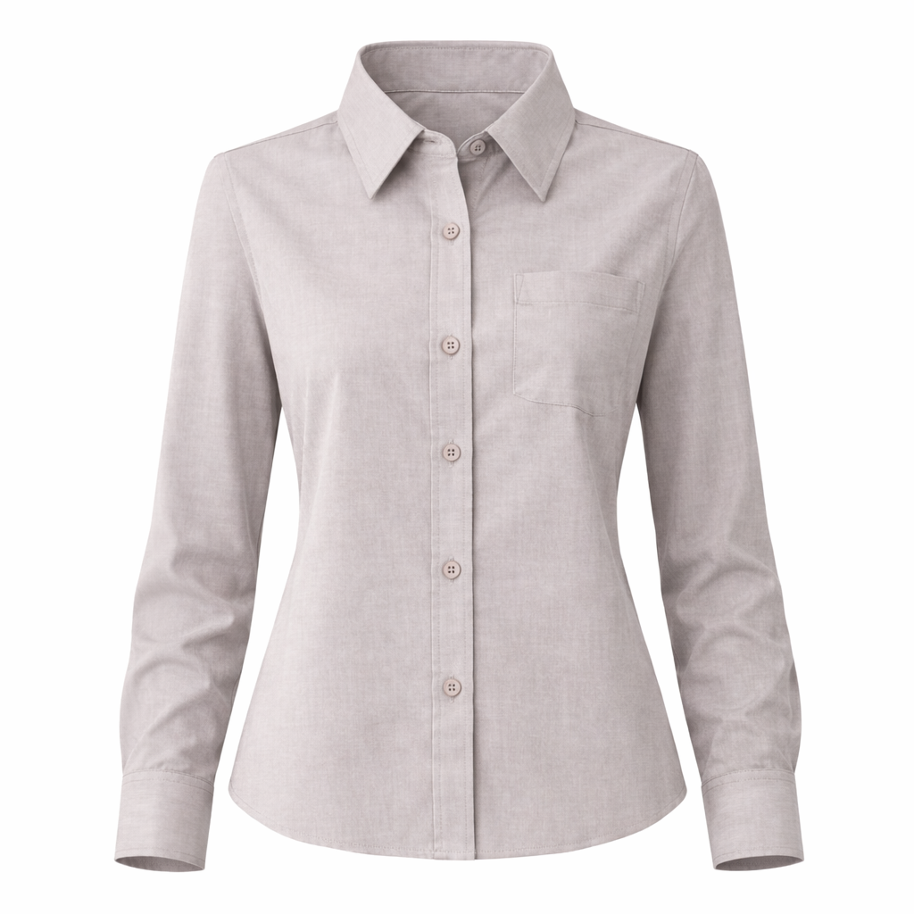 Light gray button-up shirt on a white background