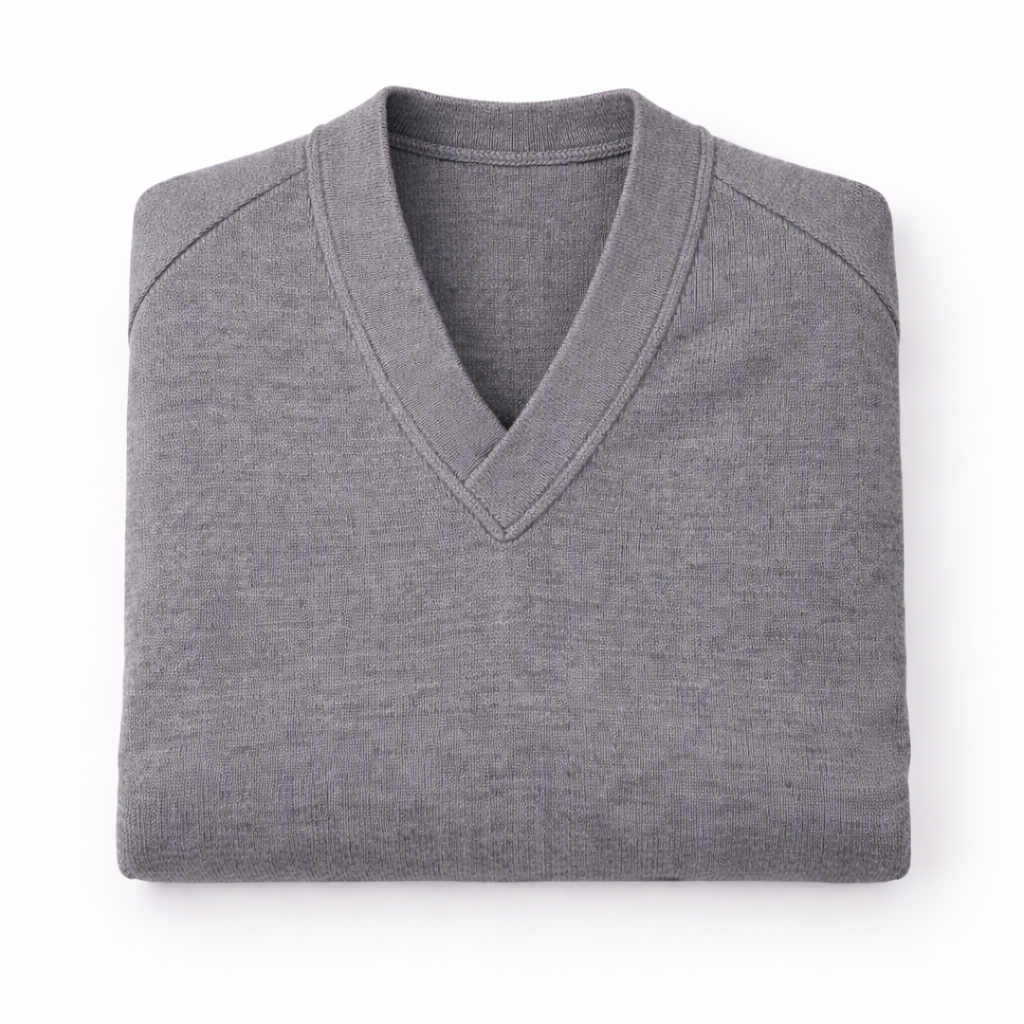 Folded gray sweater on a white background