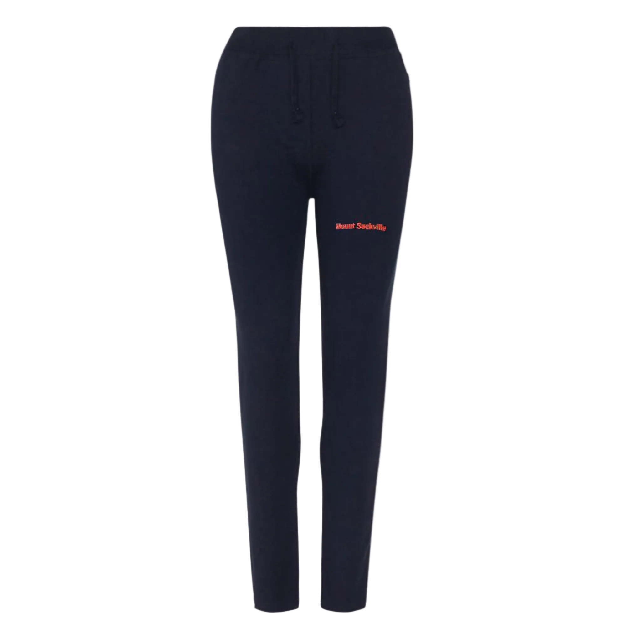 Black pants with a logo on a light gray background