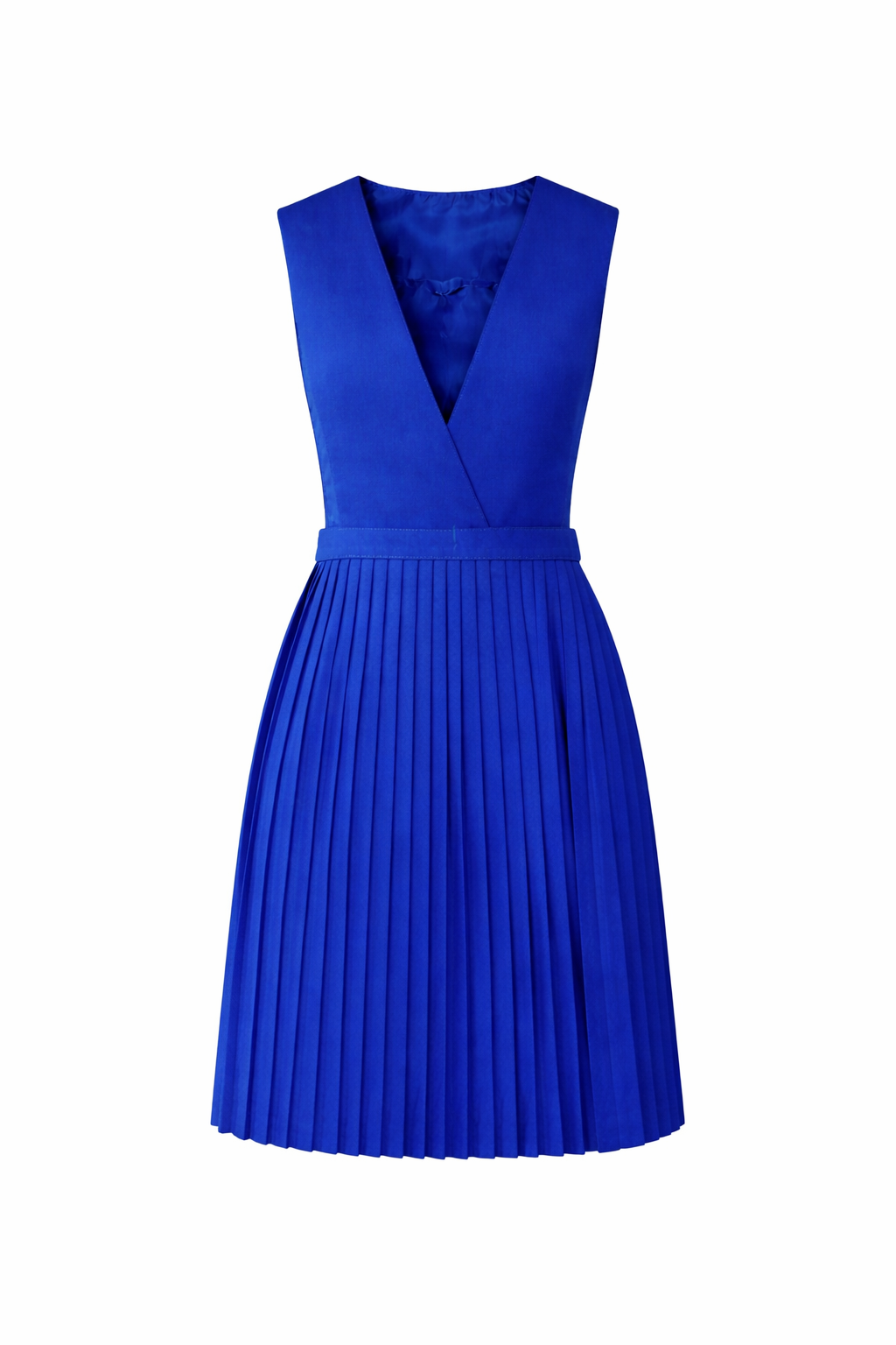 Blue pleated dress on a white background
