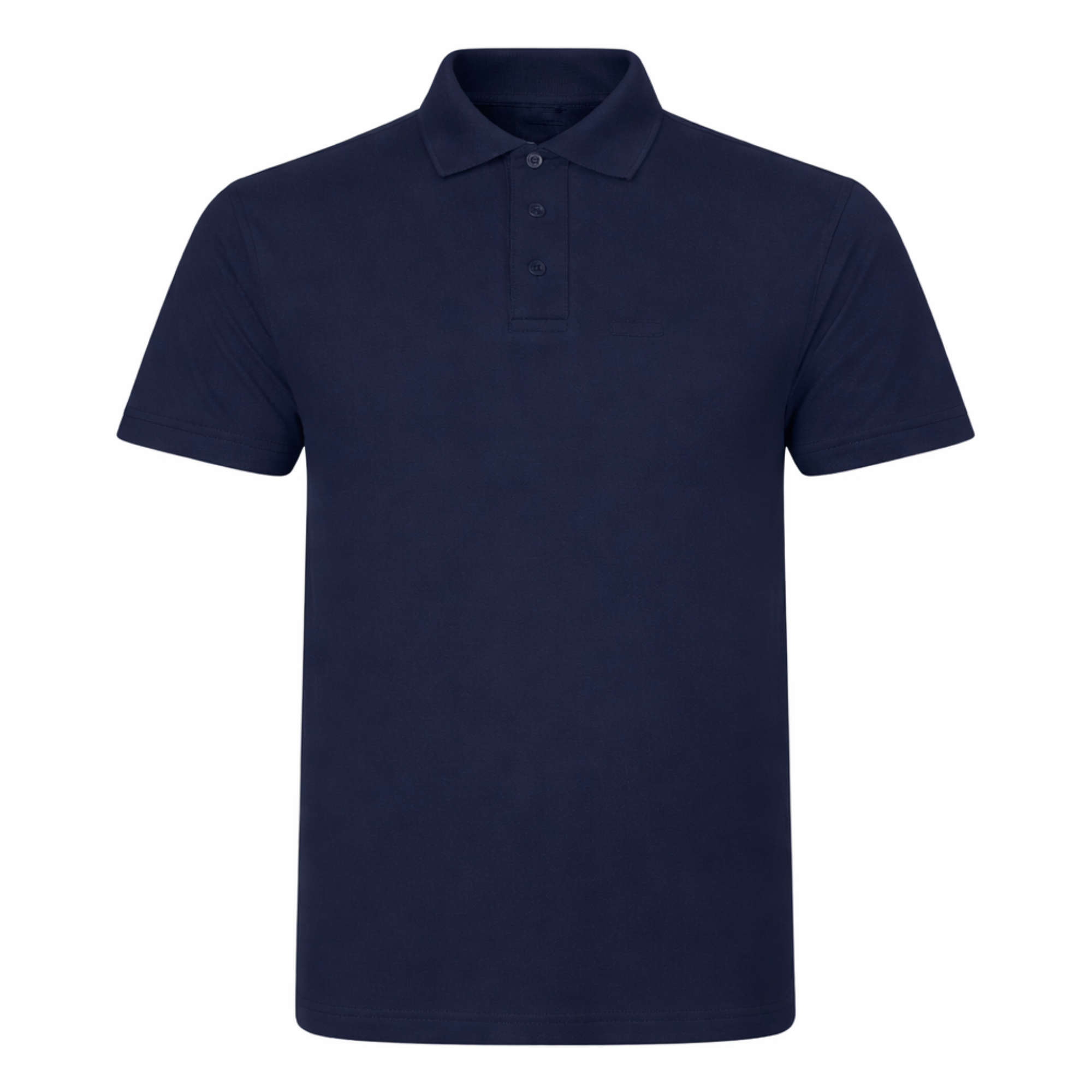 Navy blue polo shirt on a white background