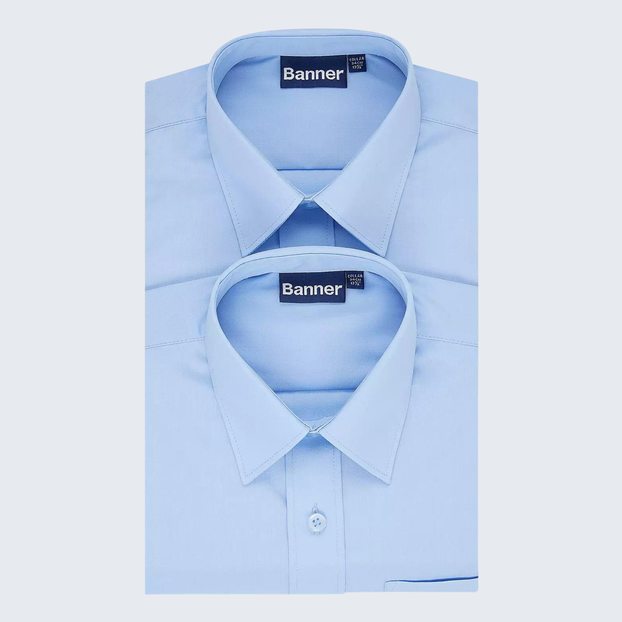 Light blue dress shirt with collar and cuff on a light gray background, featuring the Banner brand.