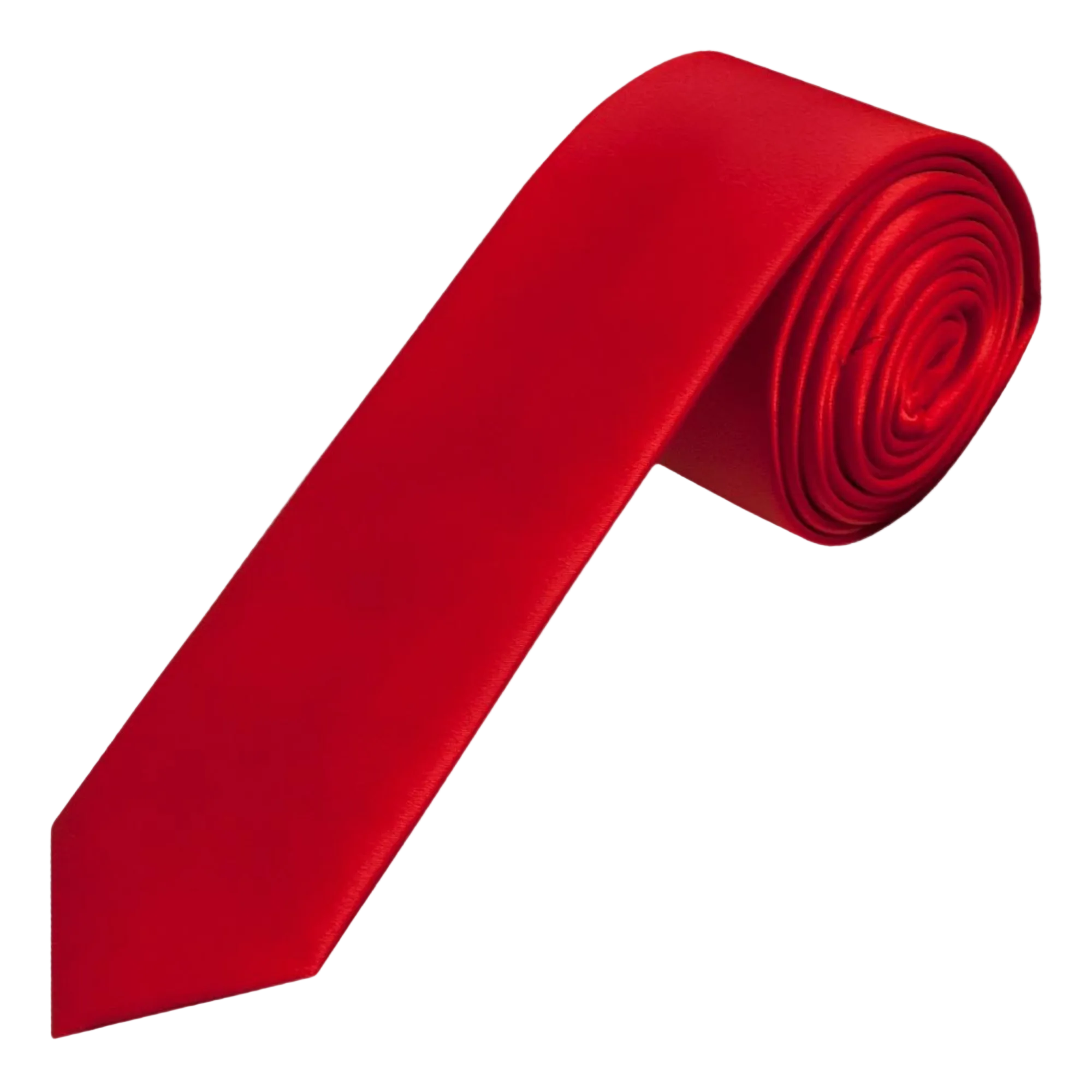 Red tie rolled up on a light gray background