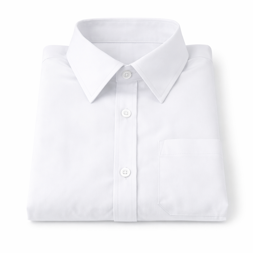 Folded white dress shirt on a white background