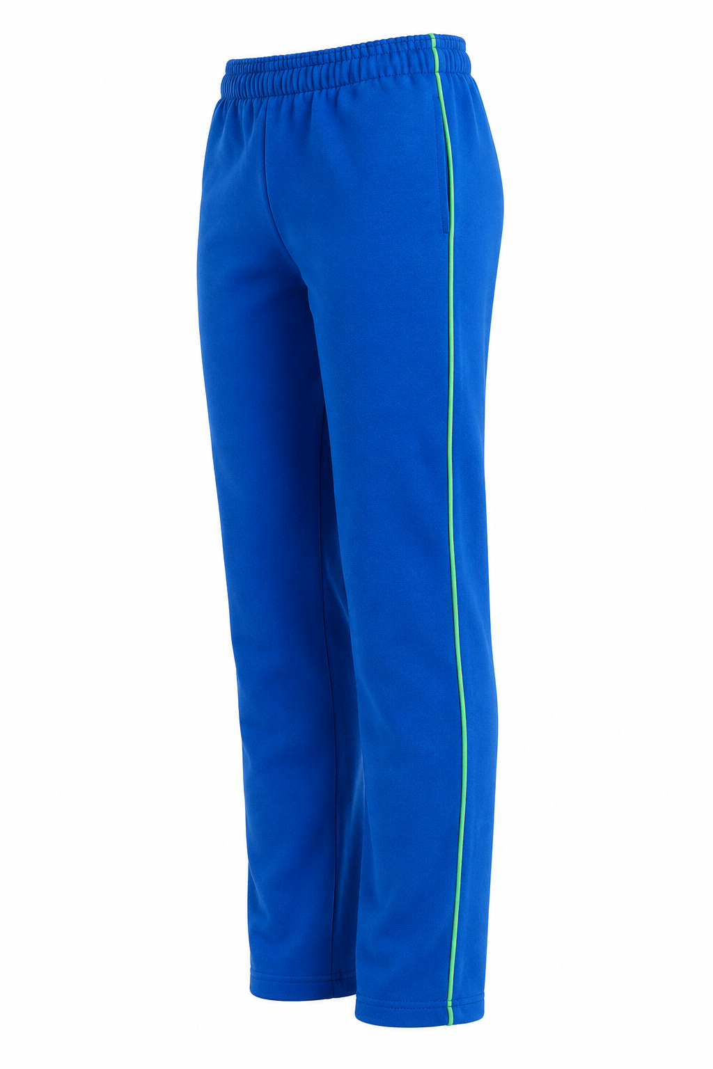 Blue pants with a green stripe on a white background
