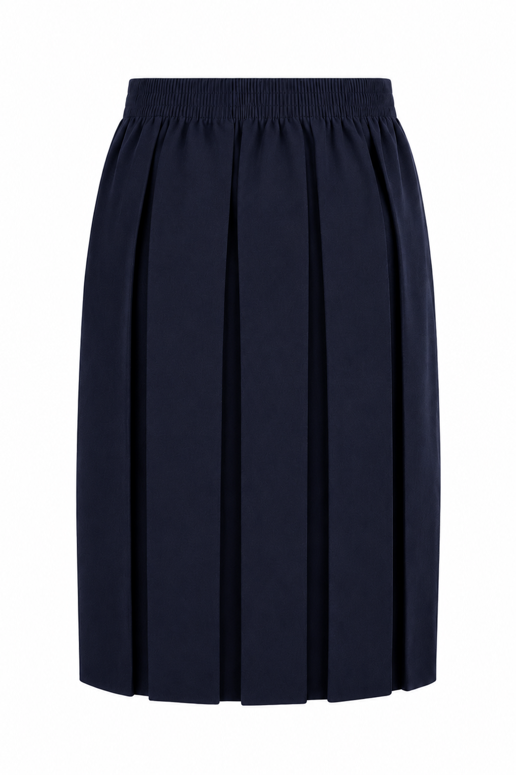 Navy blue pleated skirt on a white background