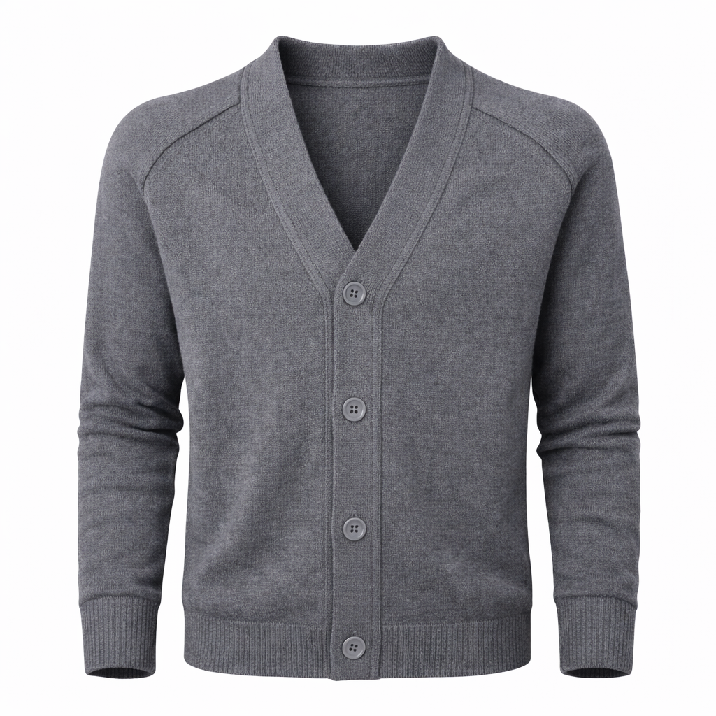 Gray cardigan with buttons on a white background