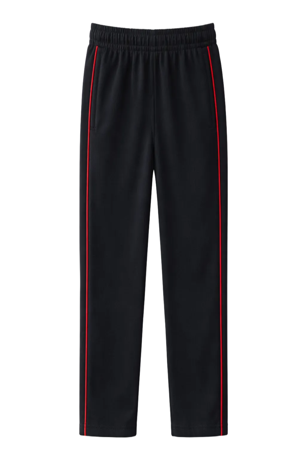 Black pants with red stripes on a white background