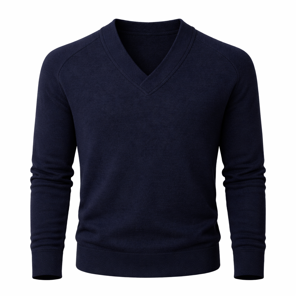 Navy blue sweater on a white background