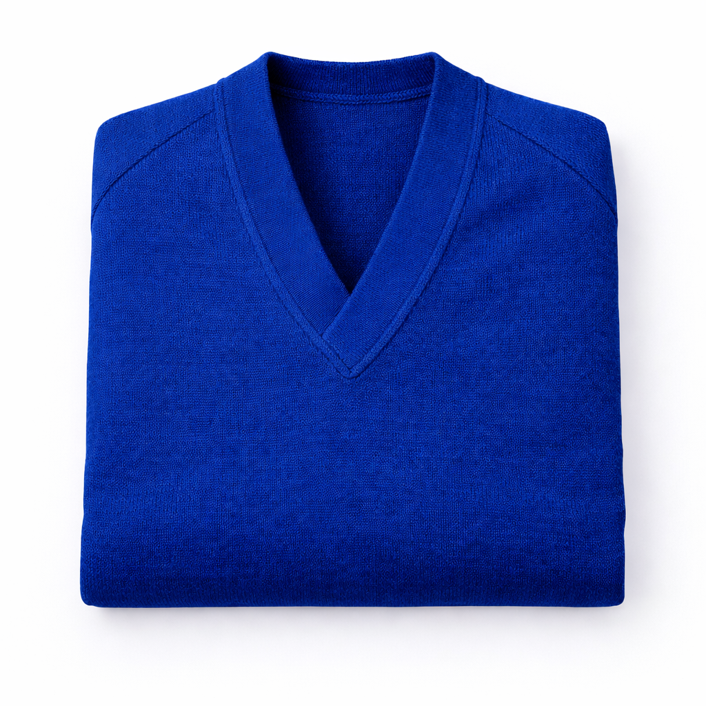 Folded blue sweater on a white background