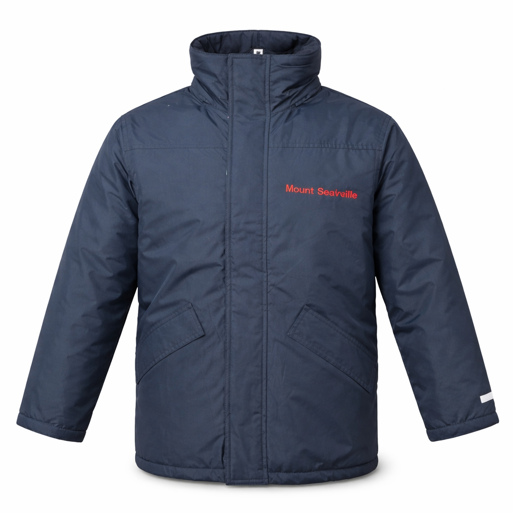 Navy blue jacket with 'Mount Sackville logo on a white background