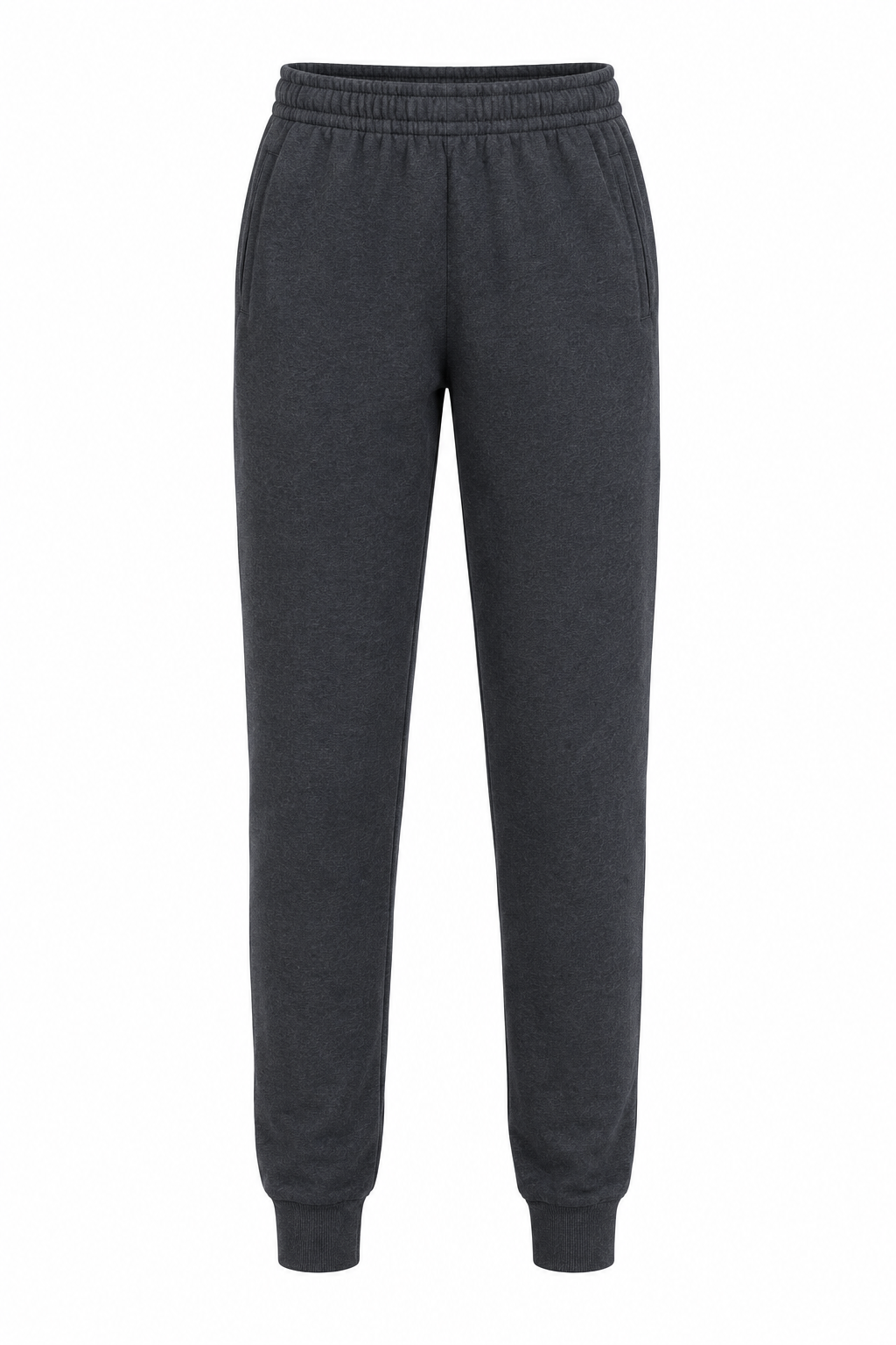 Dark gray heather jogger sweatpants with an elastic waistband and ribbed ankle cuffs, shown against a plain white background.
