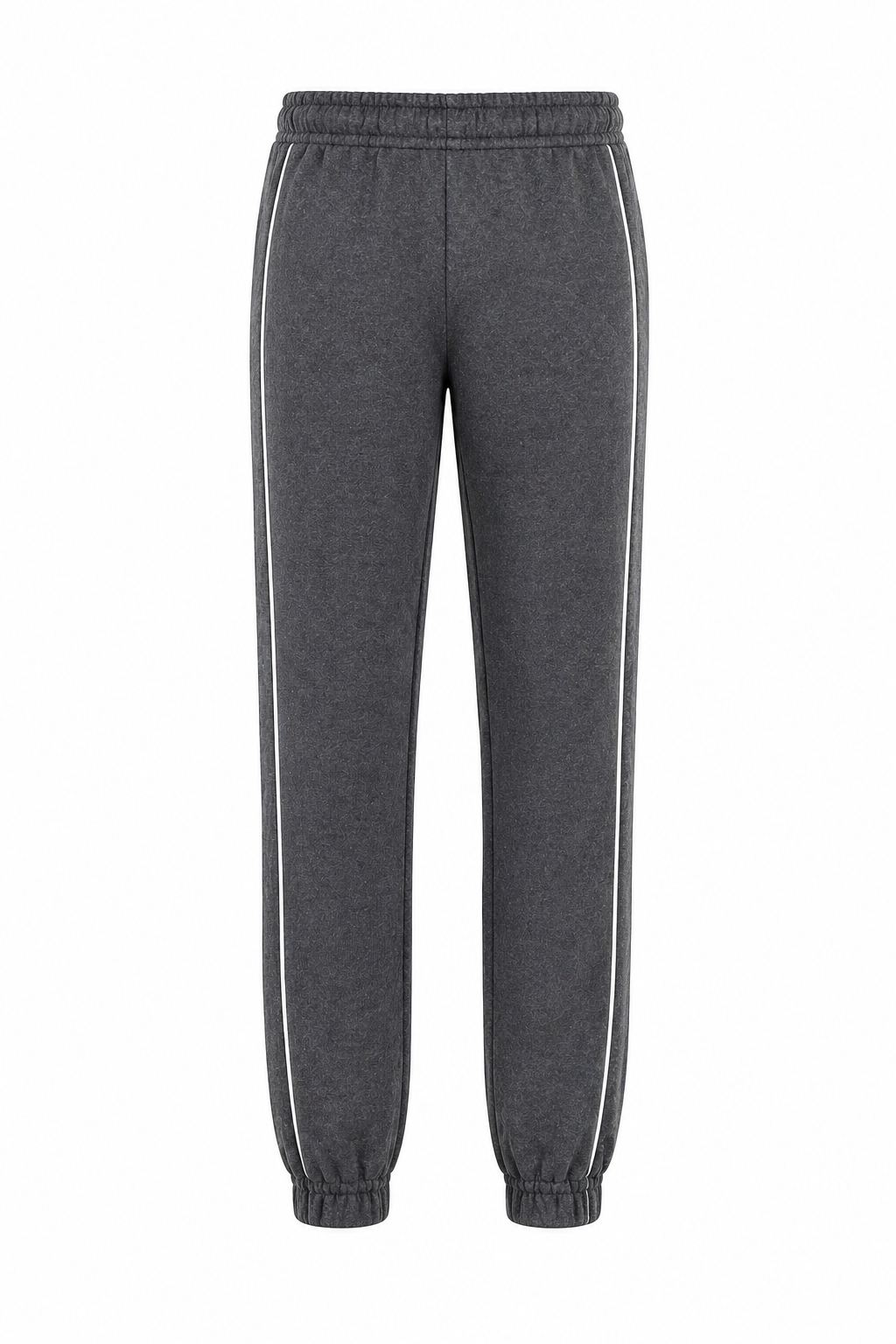 Gray sweatpants with white stripes on a white background