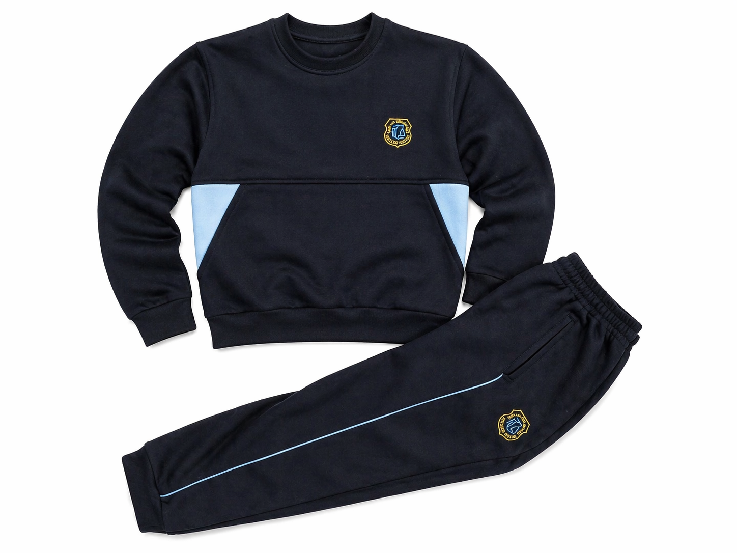 Navy tracksuit with logo on a white background